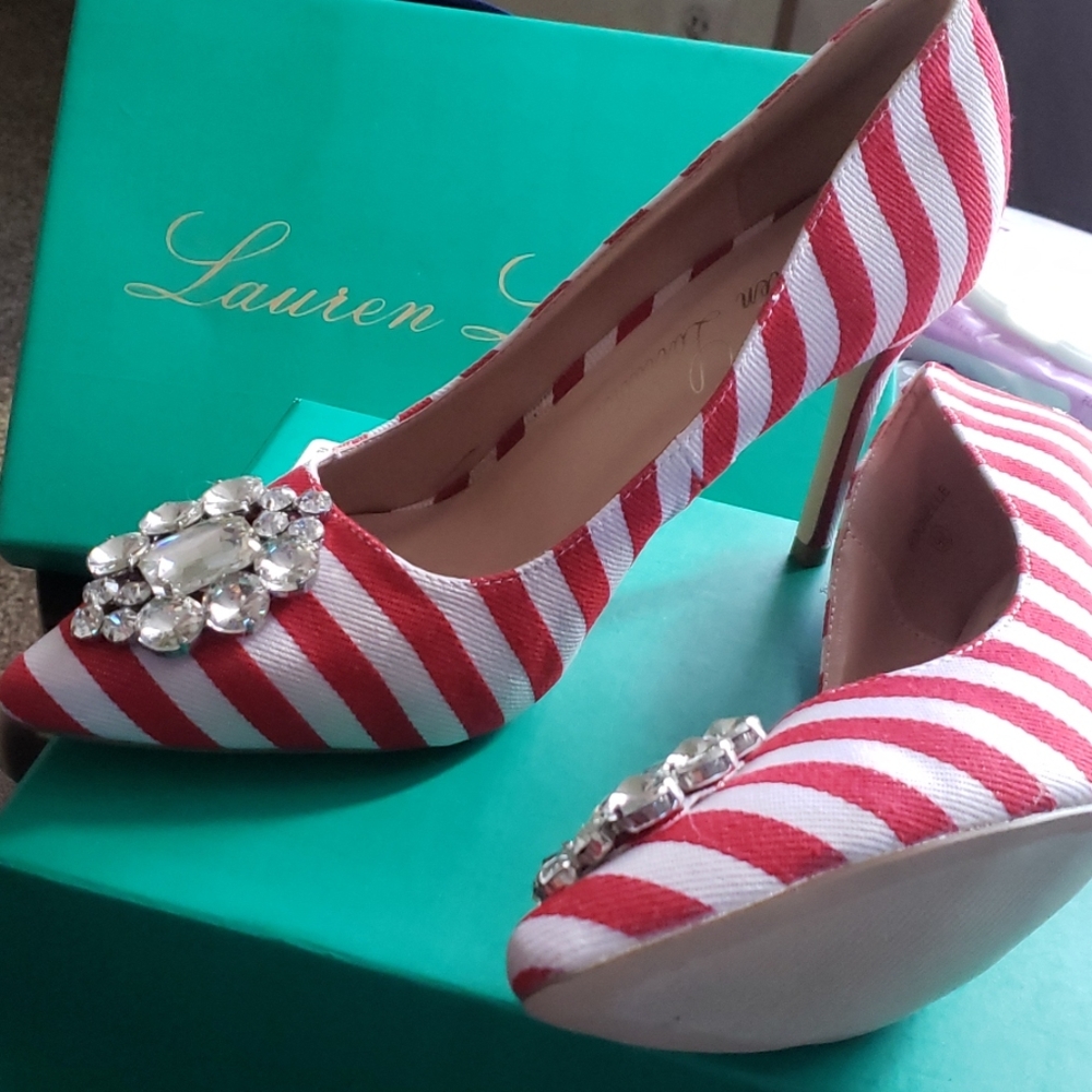 Lauren Lorraine striped pumps